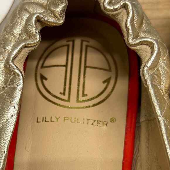 Lilly Pulitzer Quilted Just Another Ballet Ballerina Gold Knot Shoes Flats Sz 7 - Picture 10 of 10